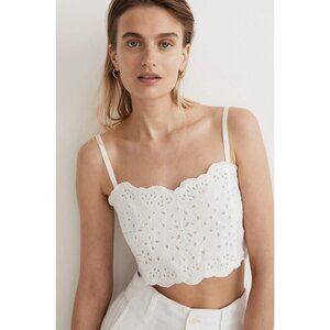 Madewell $78 Eyelet Linen Blend Crop Tank Top Size 12 Lighthouse NJ667